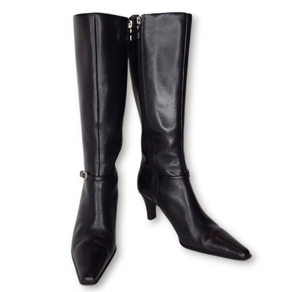 Vintage 90s Joan & David Circa Comfort Knee High Boot Size 6 Black Pointed Toe - Picture 1 of 14